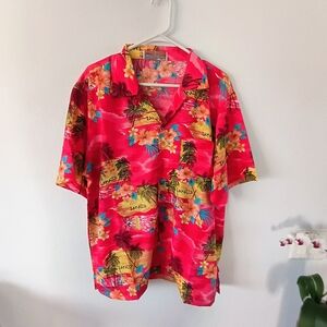 Weekender Hawaiian Shirt Womens XL Pink Tropical Jamaica Floral Button Up